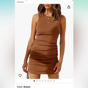 Brown ruched mini dress